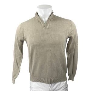 Boggi Milano Beige Tan Long Sleeve Knit Mock Neck Cotton Sweater Top Size M